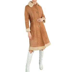 Lord & Taylor Vintage Tan Leather Shearling Coat - suede small